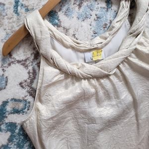 Loft Cream & Metallic Gold Sleeveless Blouse